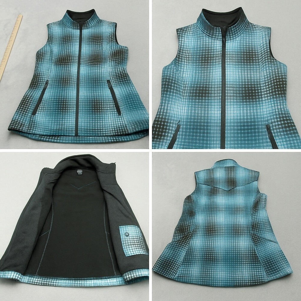 Roper Vest Women Small Blue Optical Grid Pockets Fleece Full Zip Outdoor Hiking